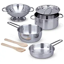 Kit Cozinha Infantil em Aço Inoxidável com 8 Peças para Crianças Acima de 3 Anos, Melissa & Doug, Prata