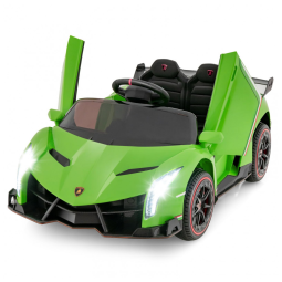 Carro Elétrico Infantil Licenciado 2 Lugares Lamborghini Veneno OLAKIDS Verde 12V 4WD Suspensão Controle Remoto Música USB MP3