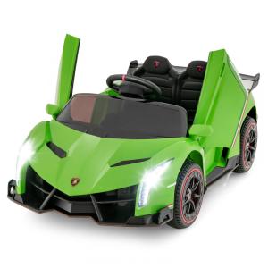 Carro Elétrico Infantil Licenciado 2 Lugares Lamborghini Veneno OLAKIDS Verde 12V 4WD Suspensão Controle Remoto Música USB MP3