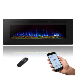 Lareira Elétrica Inteligente de 152 cm com Wi-Fi, Embutida ou de Parede, 13 Chamas e 3 Luzes, Controle Remoto, Timer, Termostato,Masarflame