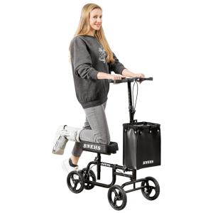 Andador 4 Rodas Dobrável com Freios de Pastilhas e Apoio para Joelho Ideal para Lesões, BNEHS Black, Preto