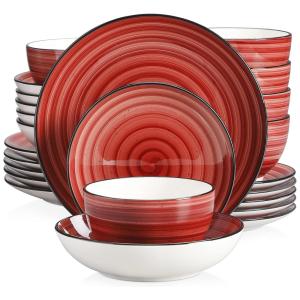 Aparelho de Jantar com 24 Peças de Cerâmica Ideal ara 6 Pessoas, vancasso Vermelho