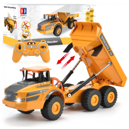 Caminhão Basculante de Controle Remoto DOUBLE E Volvo para Crianças, Articulado, Brinquedo de Construção com Luzes, Presente de Aniversário