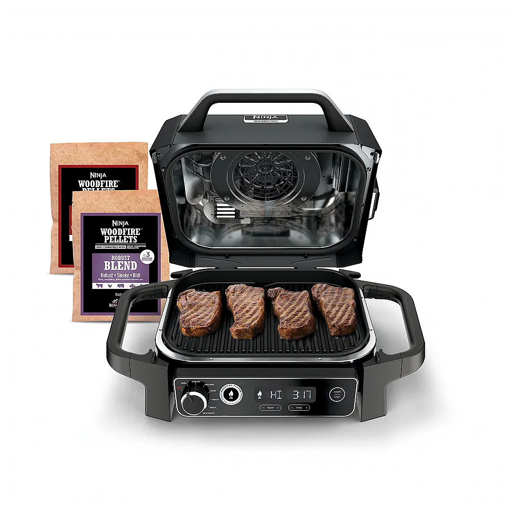 Churrasqueira Grill 7 em 1 Ninja OG701 para Área Externa Movida á Pellet de Madeira, Aço inoxidável