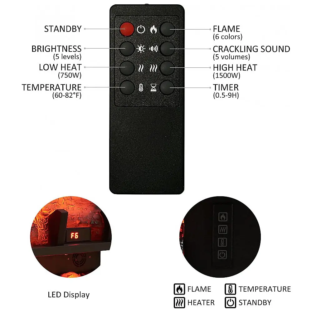 Lareira Elétrica PuraFlame 61x51cm 1500W Chamas LED 6 Cores Portátil 110V — foto 3