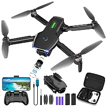 Drone FPV 1080P com 2 Baterias, Motor Sem Escova, Giros 360°, Ponto de Referência e Dobrável para Crianças, LNNKINE, Preto