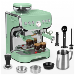 Máquina de Café Expresso Profissional 15 Bar com Vaporizador de Leite, Moedor Embutido e Tanque de Água Removível de 2L, 110V 1450W