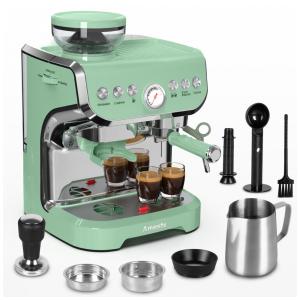 Máquina de Café Expresso Profissional 15 Bar com Vaporizador de Leite, Moedor Embutido e Tanque de Água Removível de 2L, 110V 1450W