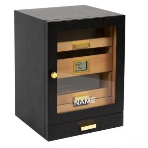 Umidor de Armário Luca com Cedro Espesso, Sistema de Umidificação Fácil, Higrômetro Digital Preciso Preto,CASE ELEGANCE