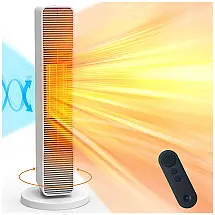 Aquecedor Elétrico de Torre em Cerâmica com Controle Remoto e Temporizador, 1500W 110V, Waoveow, Branco