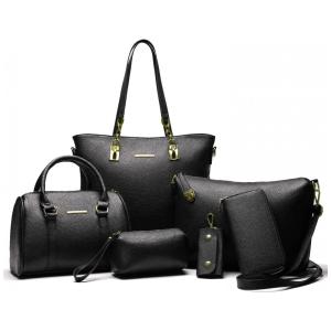 Conjunto de Bolsas Femininas 6 Peças com Carteira, 2E youth, Preto