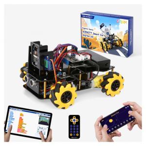 Kit STEM robô carro 4WD ACEBOTT QD032 amarelo com câmera 3MP rodas mecanum controle por app compatível Arduino e Scratch