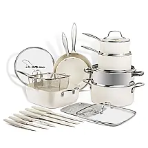Conjunto de Panelas e Frigideiras Antiaderentes de Cerâmica não Tóxica 20 Peças com Acessórios, Gotham Steel, Creme Branco