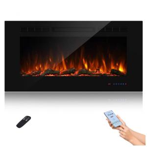 Lareira Elétrica Inteligente de 107 cm com Wi-Fi, 5 Configurações de Chama, Troncos ou Cristais, Controle de Temperatura por Painel