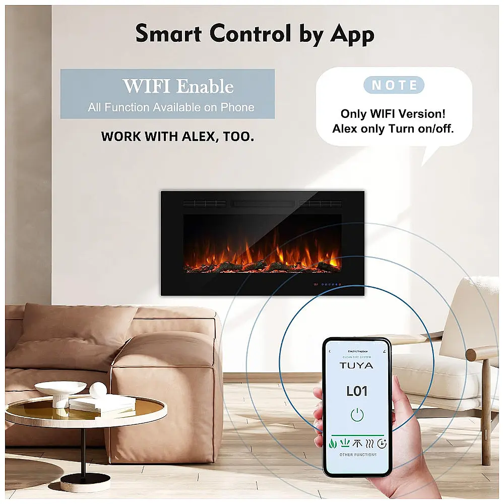 Lareira Elétrica Masarflame 107x55cm 1500W WiFi Alexa LED Embutir 110V — foto 2