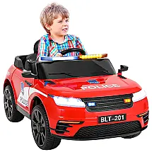 Carro Elétrico Policial 12V Recarregável para Crianças 1 Assento até 29 kg, Idade Recomendada 3, BAHOM, Vermelho
