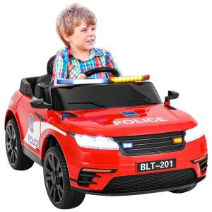 Carro Elétrico Policial 12V Recarregável para Crianças 1 Assento até 29 kg, Idade Recomendada 3, BAHOM, Vermelho