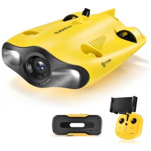 Drone Subaquático Localizador de Peixes com Câmera 4K UHD, Vídeo e Luz LED, XUERUIGANG, Amarelo