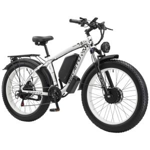 Bicicleta Elétrica com Motor Duplo 2000W, Bateria Removível 48V 23Ah UL2849, Quadro em Alumínio 6061, Pneus 26x4”, Suspensão com Trava