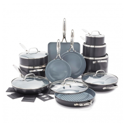 Conjunto de Panelas e Frigideiras Antiaderentes em Cerâmica, 22 Peças, GreenPan Rio, Cinza