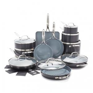 Conjunto de Panelas e Frigideiras Antiaderentes em Cerâmica, 22 Peças, GreenPan Rio, Cinza