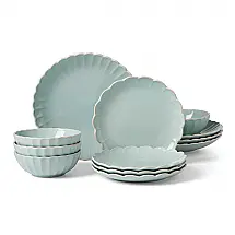 Aparelho de Jantar Lenox French Perle Scallop Azul Gelo 12 Peças Grés Serviço para 4 Bordas Onduladas