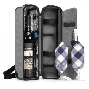 Bolsa Térmica para Vinhos ALLCAMP com Compartimento Refrigerado - Conjunto de Piquenique incluindo Duas Louças - Cinza