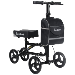 Scooter médico deluxe com andador de joelho direcionável para lesões nos pés muletas compactas WB preto, BLESSREACH 2105