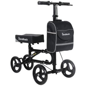 Scooter médico deluxe com andador de joelho direcionável para lesões nos pés muletas compactas WB preto, BLESSREACH 2105