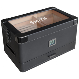 Umidor Militar para Charutos em Madeira de Cedros com Higrômetro Preciso, CASE ELEGANCE, Preto