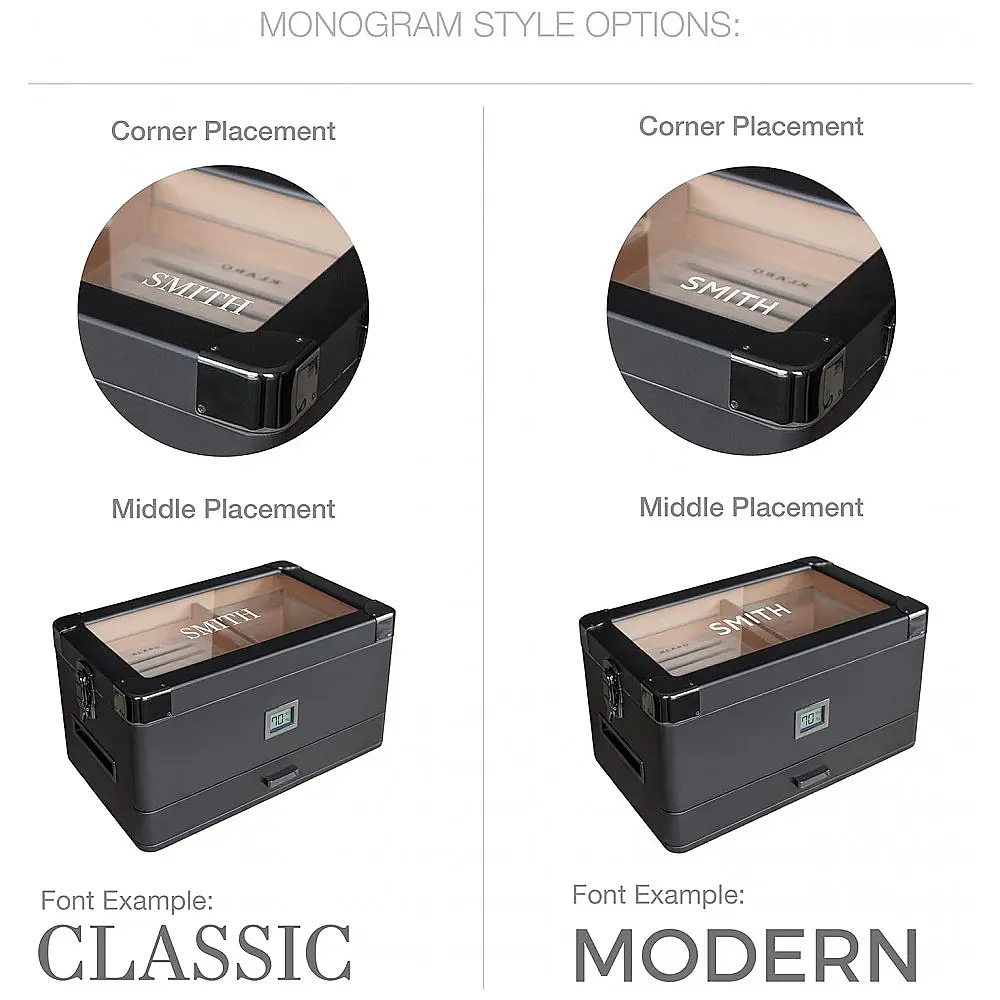 Umidor Militar para Charutos em Madeira de Cedro com Higrômetro Preciso – Modelo CASE ELEGANCE Preto — foto 2
