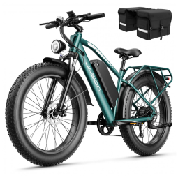 Bicicleta elétrica Jasion EB5 MAX verde, pneus 26x4, motor até 2000W, bateria 48V 15Ah, 7 marchas, suspensão dianteira e voltagem 110V