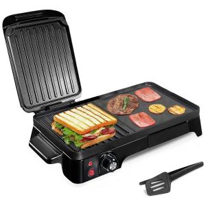 Grill Elétrico 2 em 1 com Bandeja de Gotejamento Removível, 110V 1500W, Nozaya, Preto
