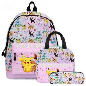 Mochila Escolar Infantil Pokémon com Lancheira e Estojos para Crianças, Rosa
