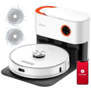 Aspirador Robô e Esfregão com Auto Esvaziamento e Sucção Máxima 3000Pa, 110V, Ultenic T10 Pro, Branco