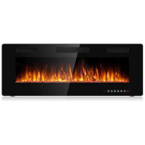 Lareira Elétrica de Embutir A45x127L com Controle Remoto e Digital, Luz LED, Chama Ajustável e Temporizador, 10W, 110v, BOSSIN 50 inch