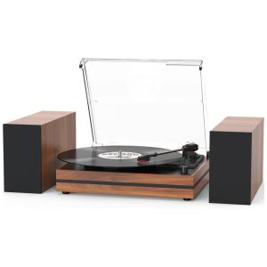 Toca Discos Retro com 3 Velocidades e Alto Falantes Estéreo Duplos, 110V, Seasonlife R612, Marrom