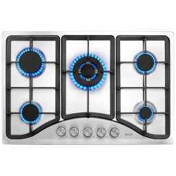 Cooktop a gás 5 bocas VEVOR inox escovado embutir conversível GN/GLP com5 Queimadores, Aço Inox, Segurança com Termopar, Alta Eficiência