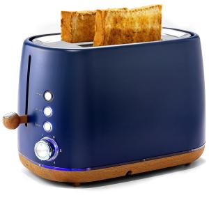 Torradeira de 2 fatias Retro aço inoxidável com ranhura extra larga, bandeja de migalhas removível, função de cancelamento de degelo