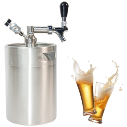 Chopeira Portátil 5L com Torneira e Regulador de CO2, Aço Inoxidável, TONCHEAN, Prateado