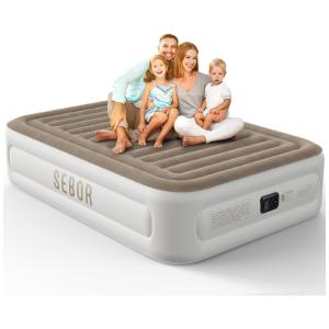 Colchão de Ar Queen com Bomba Integrada, 45 cm de Altura, Suporta até 300 kg - Ideal para Casa, Camping e Visitas,Sebor.
