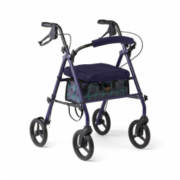 Andador Dobrável de Aço com Assento e 4 Rodas, Suporta até 136 kg, Medline, Azul Navy