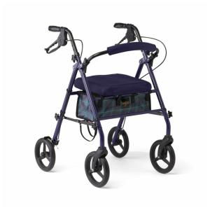 Andador Dobrável de Aço com Assento e 4 Rodas, Suporta até 136 kg, Medline, Azul Navy