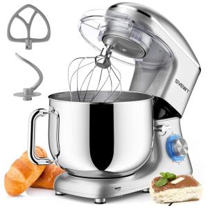 Batedeira Elétrica de Bancada 8.5 Litros 6 Velocidades em Aço Inoxidável, 110V 660W, SVEWT, Prata