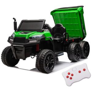 Caminhão Basculante Elétrico Infantil Off Road, 2 Lugares com Controle Remoto e Cama Basculante, 24V, LUIBAS, Verde