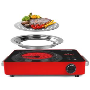Cooktop Elétrico de Infravermelho Portátil de Vidro Cerâmico com Trava de Segurança para Crianças e Temporizador, 110V 2000W, SizzleCook