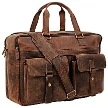 Bolsa Maleta Couro de Búfalo Unissex para Laptop, THE VINTAGE STUFF, Marrom