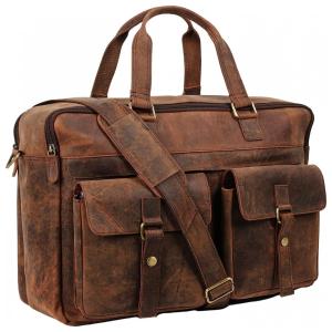 Bolsa Maleta Couro de Búfalo Unissex para Laptop, THE VINTAGE STUFF, Marrom