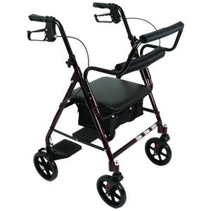 Andador Adulto Idoso Roscoe Medical com Assento, Suporta até 113 Quilos, Vermelho Escuro