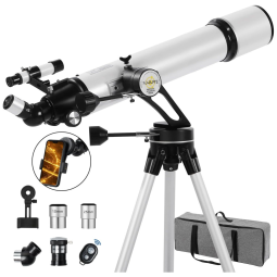 Telescópio de 90mm Diâmetro e 700mm com Base de Montagem Vertisteel AZ, Altamente Ajustável, Ideal para Adultos, Astrônomos e Crianças